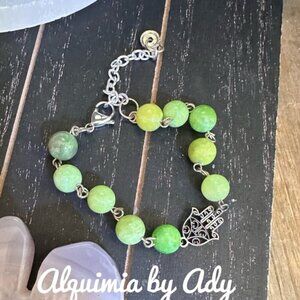Chunky Hamsa and Jade beaded handmade bracelet